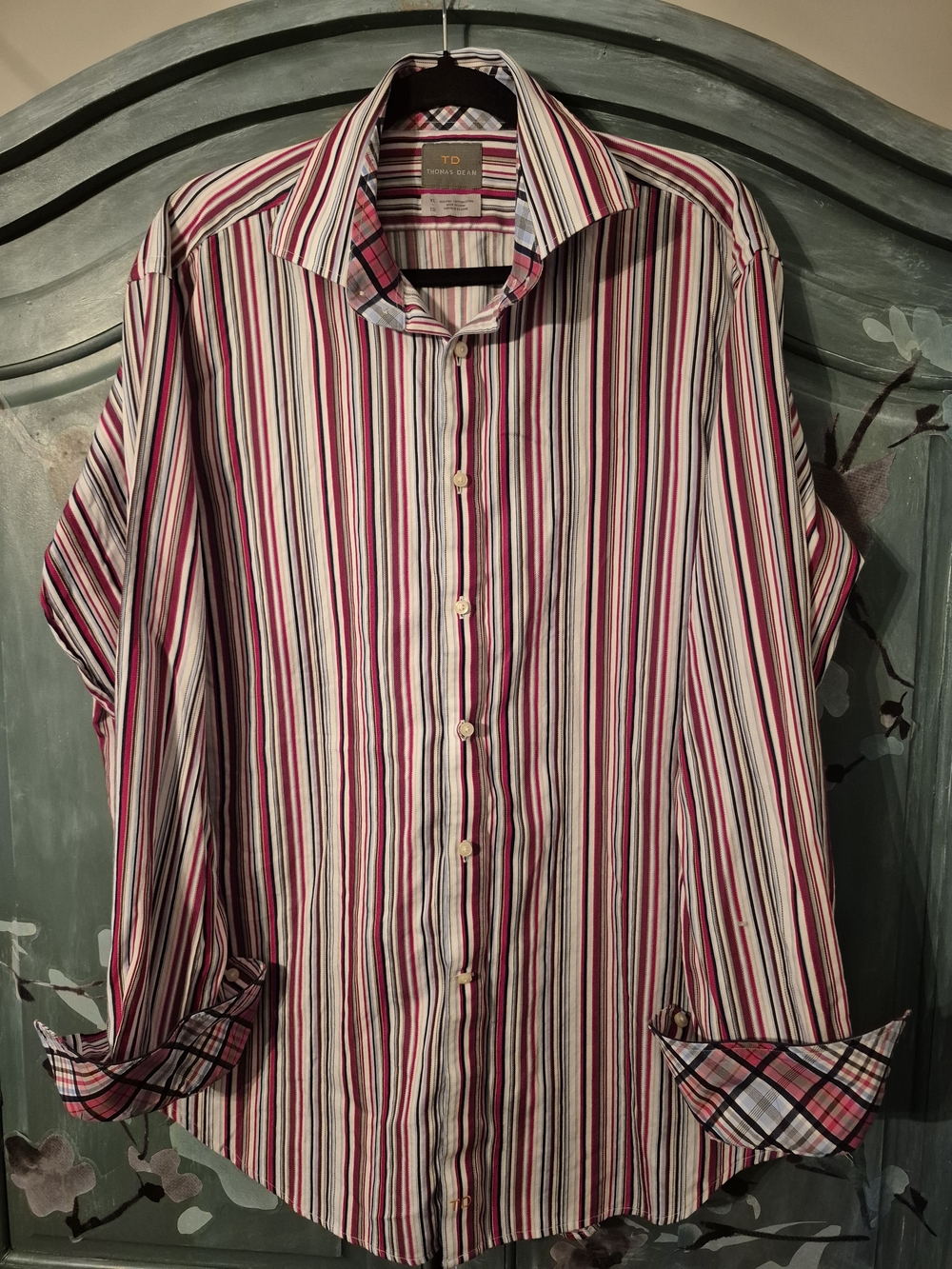 Thomas Dean Men's Red Striped Flip Cuff Button-Up Shirt